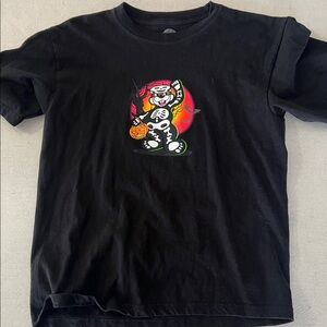 Kids Black Halloween Skeleton Graphic Tee with Pumpkin